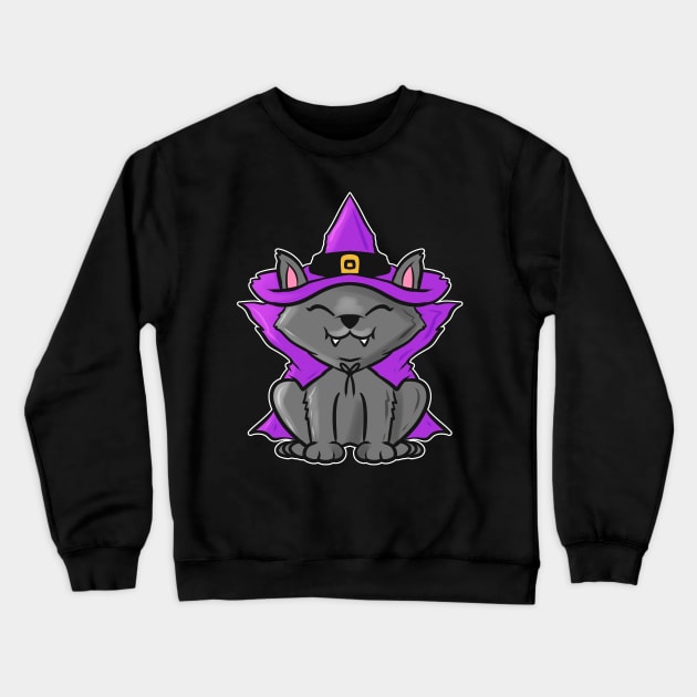 Cute Kawaii cat in Witch Costume for Halloween Crewneck Sweatshirt by SinBle